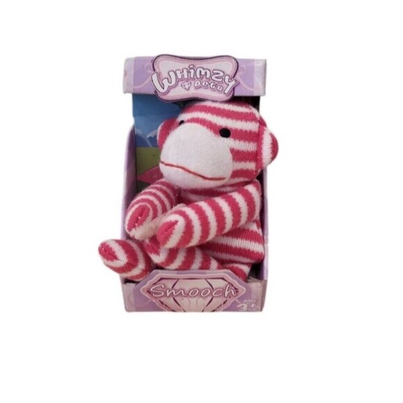 NEW 2010 Whimzy Pets Mini Sock Monkey “Smooch” Plush Stuffed Animal Toy Pink HTF - Picture 1 of 4